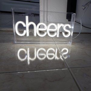 Cheers Neon Box Sign Bright Cheerful Vibe USB LED Wall Decor Party Light